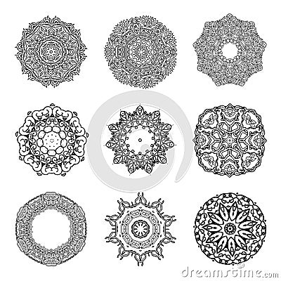 Set Mandalas. Round Ornament Indian or Islamic Pattern. Vector Illustration