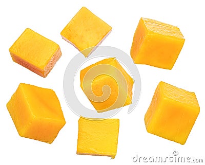 Set of mango cubes isolated on a white background Stock Photo