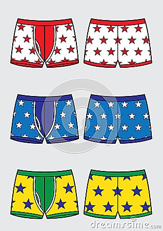 Set of mans underpants. Pattern with stars variants sketch Cartoon Illustration