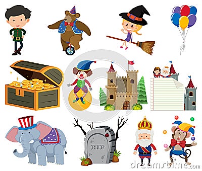 Set of many characters and animals Vector Illustration