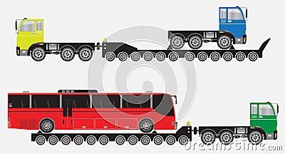 Set of Many Wheel Trailer and Truck for Heavy Weight Transportation Stock Photo