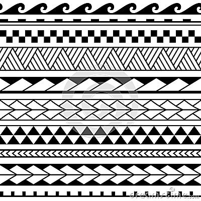 Set of maori ornaments bracelets tattoo. Vector ethnic horizontal seamless pattern. Vector Illustration