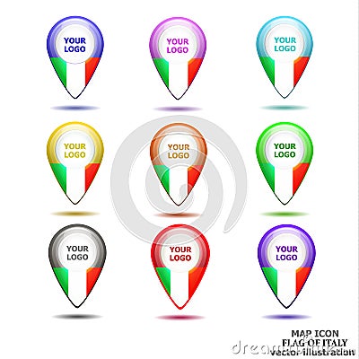 Set of map icon with flag of Italy. Vector illustration. Vector Illustration