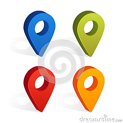 Set of Map Pin Icons with Shadow Isolated on White Background. Vector Illustration Stock Photo