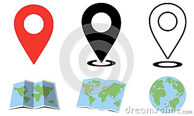 Set of map pin location icons. Template for colored icons for location pins. Web placement symbols and navigation isolated on a Cartoon Illustration