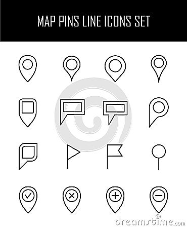 Set of map pins icons in modern thin line style. Vector Illustration