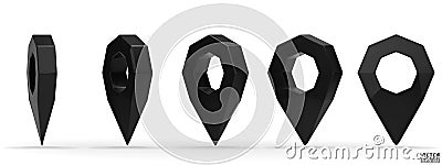 Set of map pointer isolated on white background. Black location pin or navigation. 3D Locator mark of map pointer, symbol, Vector Illustration