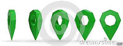 Set of map pointer isolated on white background. Green location pin or navigation. 3D Locator mark of map pointer, symbol, Vector Illustration