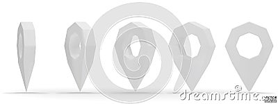 Set of map white pointer isolated on white background. White location pin or navigation. 3D Locator mark of map pointer, symbol, Vector Illustration
