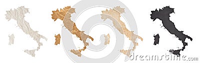 set of maps of Italy on old dark and brown crumpled grunge papers Cartoon Illustration