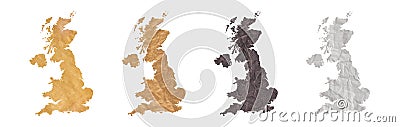 set of maps of United Kingdom on old dark and brown crumpled grunge papers Cartoon Illustration