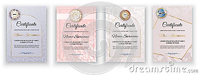 Set of marble Certificate. Official blanks with gold emblems Vector Illustration