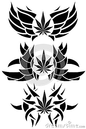 Set of Marijuana leaf tattoos isolated Stock Photo
