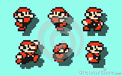Set of Mario moves, art of Super Mario Bros 3 classic video game, pixel design vector illustration Vector Illustration