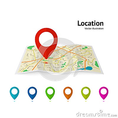 Set of marker pointer on map. map vector illustration. Modern plan pin pointer roadmap. GPS navigation systems. Vector Vector Illustration