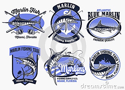 Set of marlin fishing badge Vector Illustration