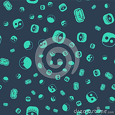 Set Masons, Magic runes, Moon and Yin Yang on seamless pattern. Vector Vector Illustration