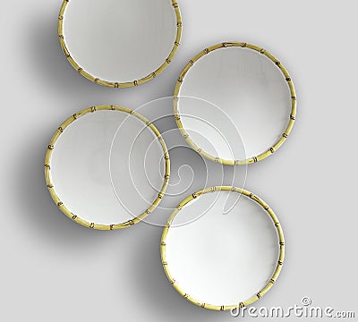 Set of 4 matching decorative plates for interior design - yellow waves. Vector illustration Stock Photo