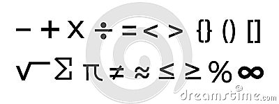Set of math icons. The concept of counting and solving math problems. Cartoon Illustration
