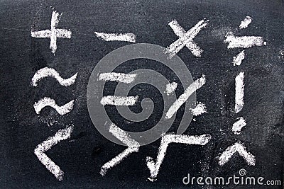 Set of math symbol draw by chalk on blackboard background Stock Photo
