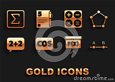 Set Mathematics function cosine, Geometric figure Pentagonal prism, Graph, schedule, chart, diagram, Chalkboard Vector Illustration