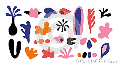 Set matisse inspired elements, shapeless forms, abstract shapes for create modern design. Matisse bundle, organic shapes Vector Illustration