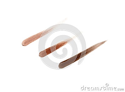 Set of matte eyeshadows in natural colors, brush or sponge strokes, smudged eye shadows or blushes. Isolated on white background Stock Photo