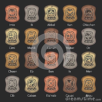 Set of the Mayan calendar made of stone Vector Illustration