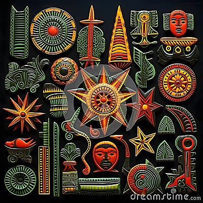 Set of mayan symbols on a black background. Vector illustration Vector Illustration