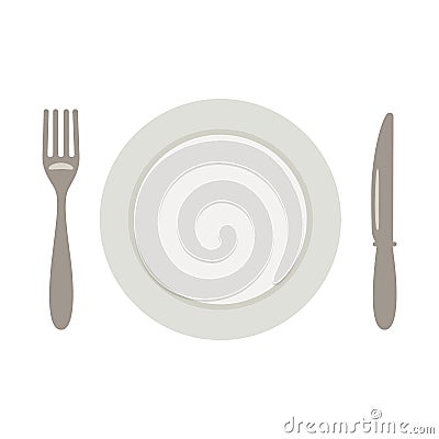 Set for meal, a knife a fork and a plate Cartoon Illustration