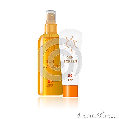 Set of means of protection against sunburn, cream and lotion. Vector Vector Illustration