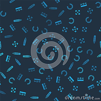 Set Measuring height and length, Laurel wreath, Pixel arrows four directions and Pencil on seamless pattern. Vector Vector Illustration