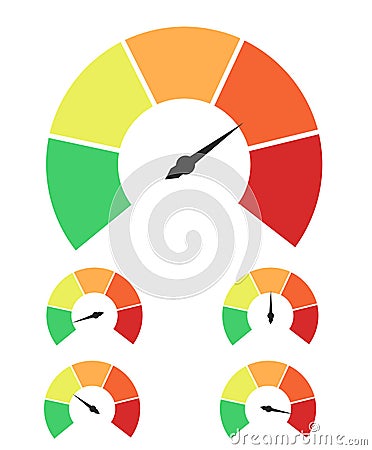 Set of measuring icons. Speedometer or rating meter signs infographic gauge elements Vector Illustration