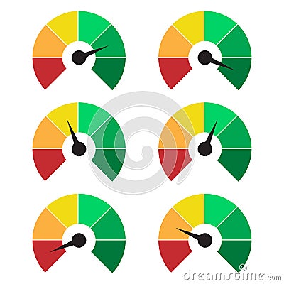 Set of measuring icons. Speedometer or rating meter signs infographic gauge elements Vector Illustration