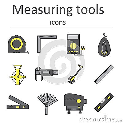 A set of measuring instruments used in construction to measure distances and other variables. Vector Illustration