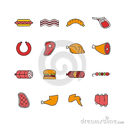 Set of meat icons Vector Illustration