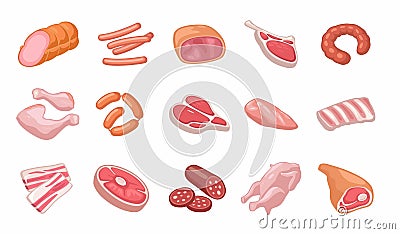 Set meat products. Vector color vector icon Vector Illustration