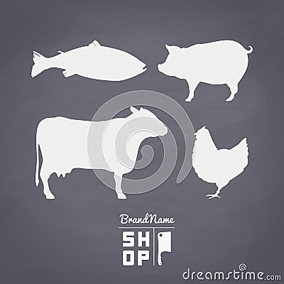 Set of meat silhouettes on Vector Illustration