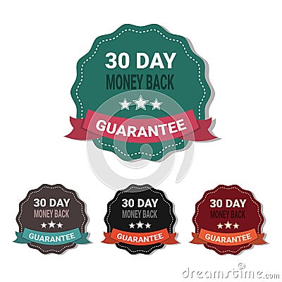 Set Of Medals Money Back In 30 Days Guarantee Stickers Collection Isolated Vector Illustration