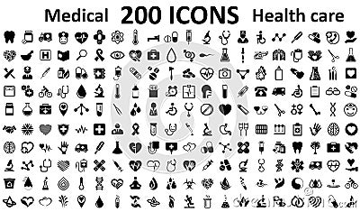 Set 200 Medecine and Health flat icons. Collection health care medical sign icons Vector Illustration