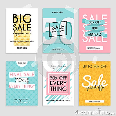 Set media banners with discount offer. Shopping background Vector Illustration