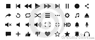 Set of Media player icons. Music, interface, design media player buttons collection. Vector Illustration Vector Illustration