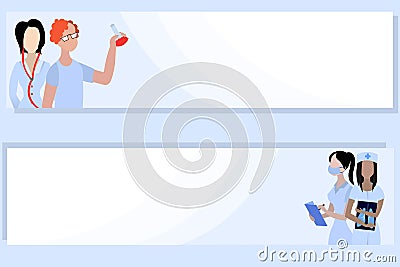 Set of medical banners. Research of tests for the disease, treatment of patients. Diagnosis of diseases during a pandemic Stock Photo