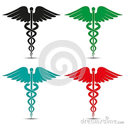 Set of medical caduceus symbol multicolored with shadow Vector Illustration