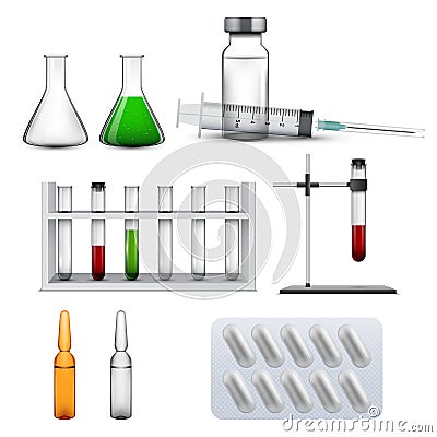 Set of medical elements, chemical icons Vector Illustration