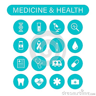 Set of 16 Medical and Health web icons in line style. Medicine and Health Care, RX, infographic. Vector illustration Cartoon Illustration