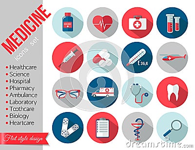 Set of medical healthcare flat icons Vector Illustration