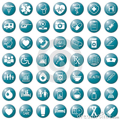 Set of medical icons on circular blue colored buttons, , web design elements medicine Stock Photo