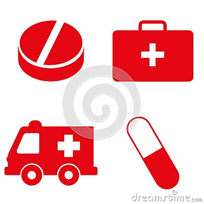 Set of medical icons in red color. Vector illustration Vector Illustration