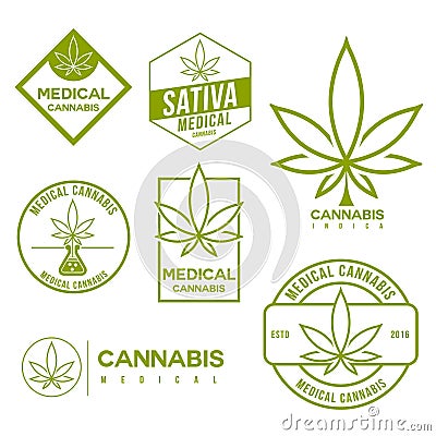 Set of medical marijuana cannabis emblems Vector Illustration